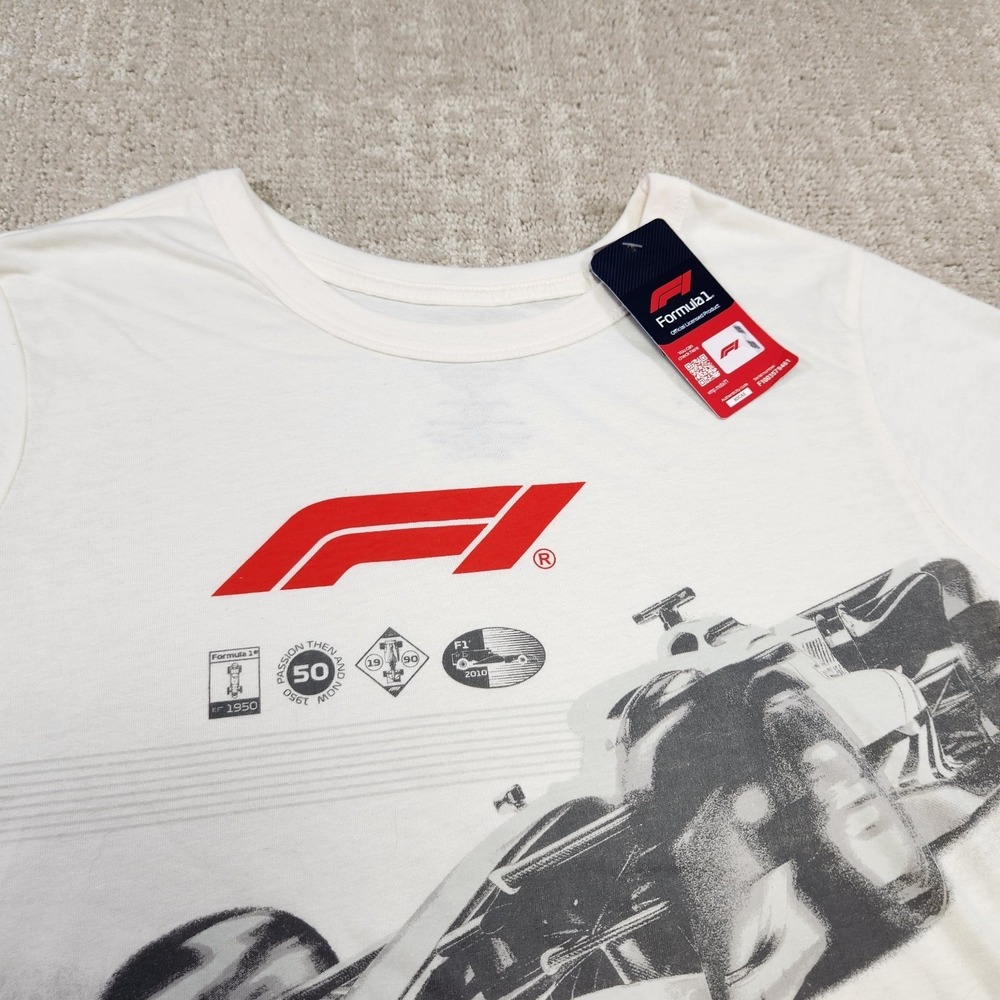 Formula 1 Shirt Men Medium Hybrid Racing Tee White Cotton Blend - Picture 2 of 8